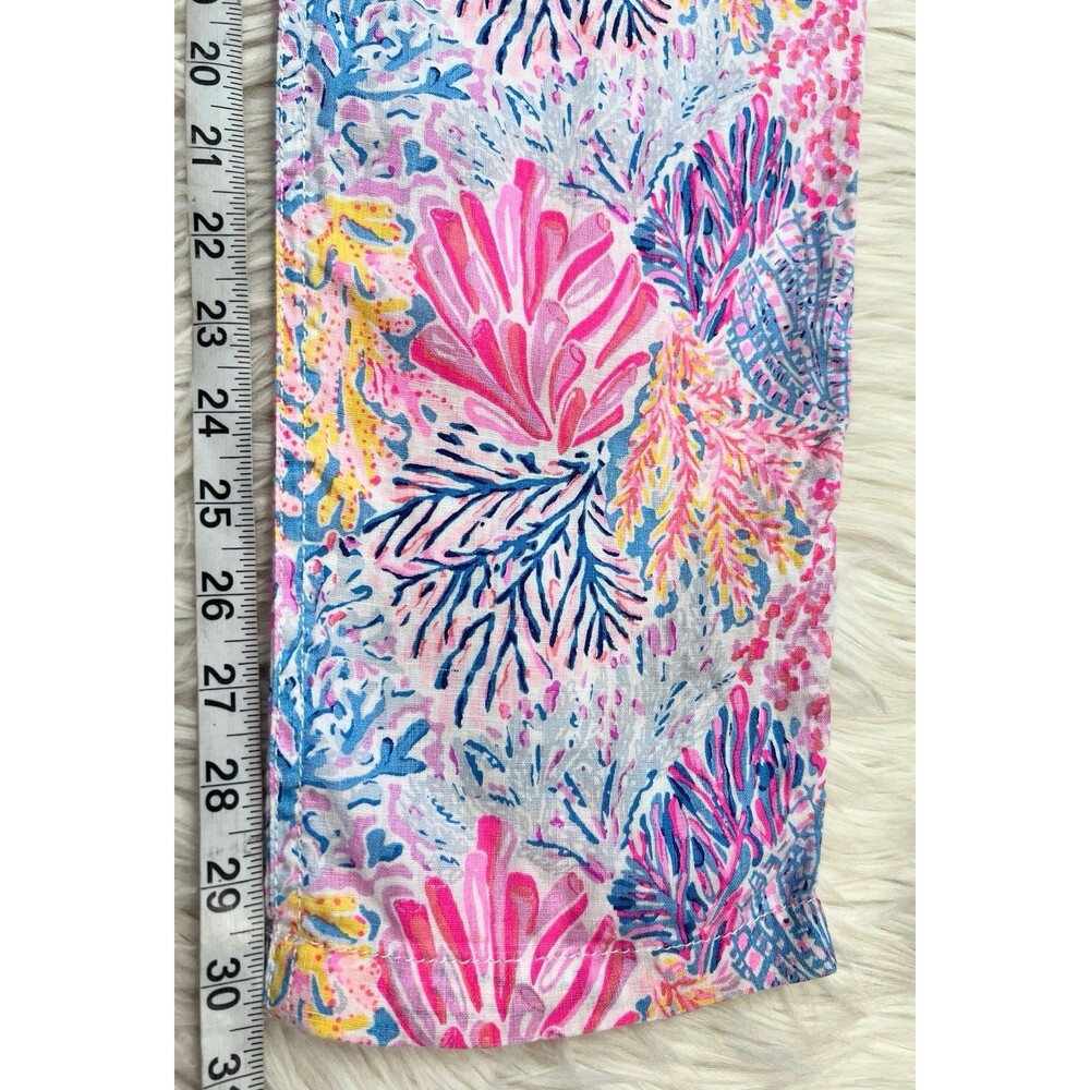 Lilly Pulitzer Taron 100% Linen Pants M Coastal Coral Print Drawstring Pull On - Picture 10 of 15